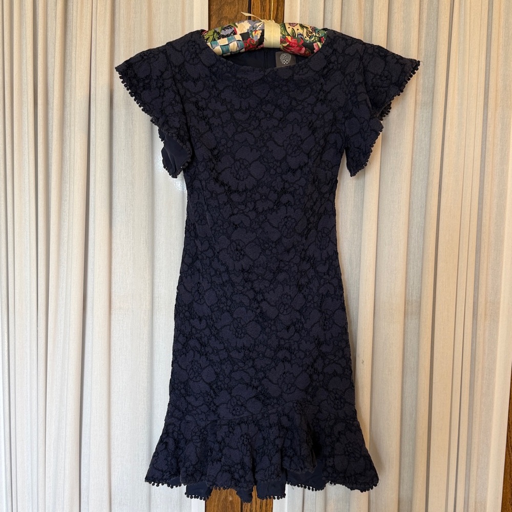 Vince Camuto Dark Blue Lace Flutter Sleeve Dress - Picture 2 of 13